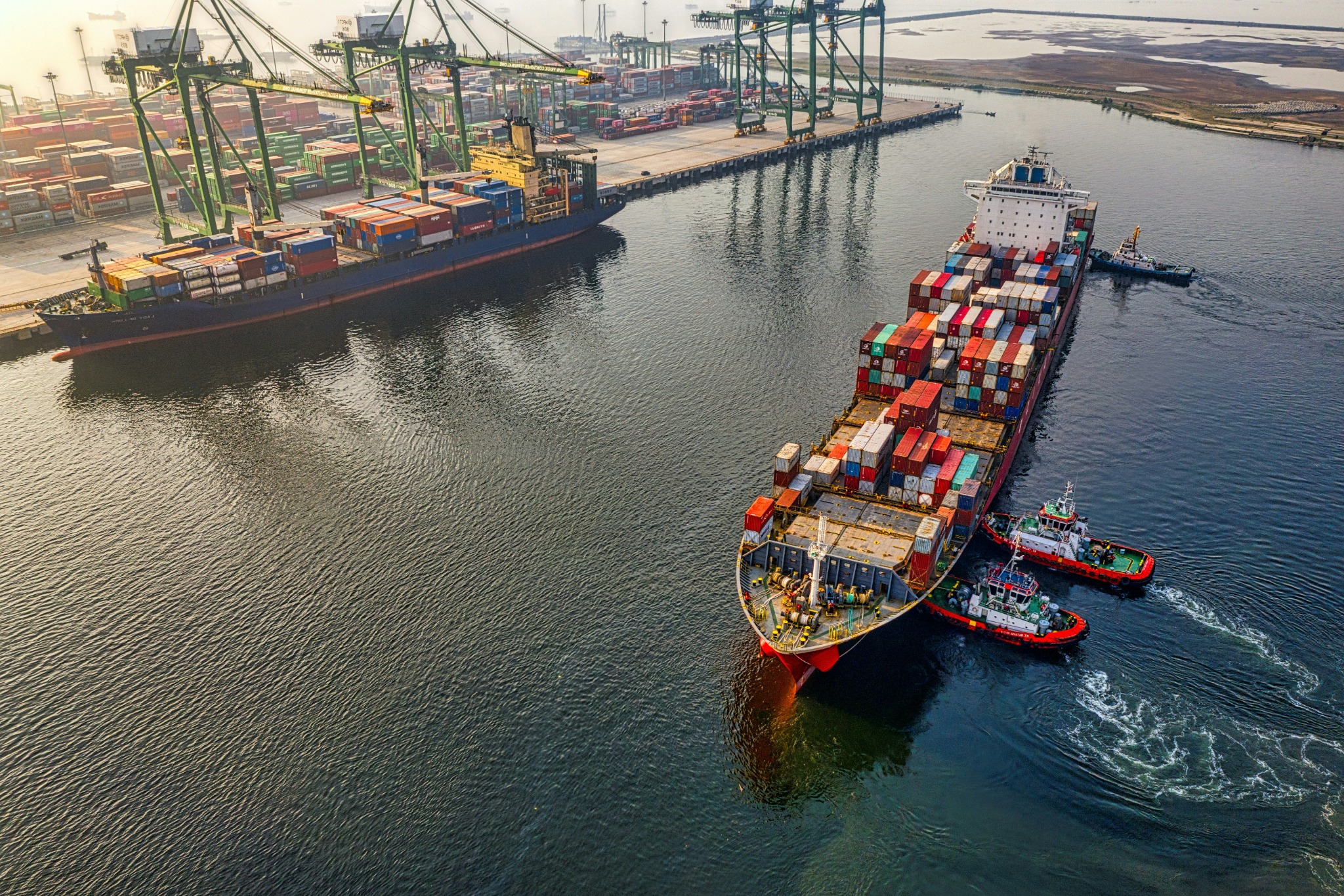 Cargo vessels and container terminal at port